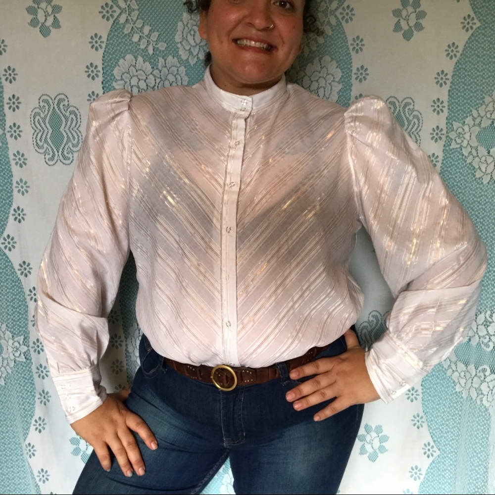 Vintage 80s gold trim blouse. Plus size.